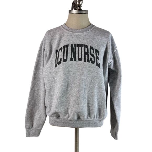 Unbranded Sweaters - ICU Nurse Women's Gray Crew Neck Sweatshirt Size S Long Sleeve Casual, Nurse